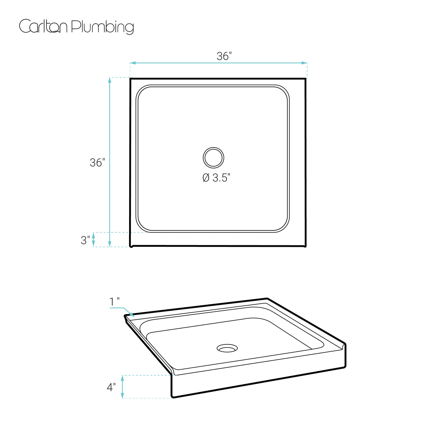 Marquette 36" x 36" Double-Threshold Shower Pan Base with Center Drain in Glossy White