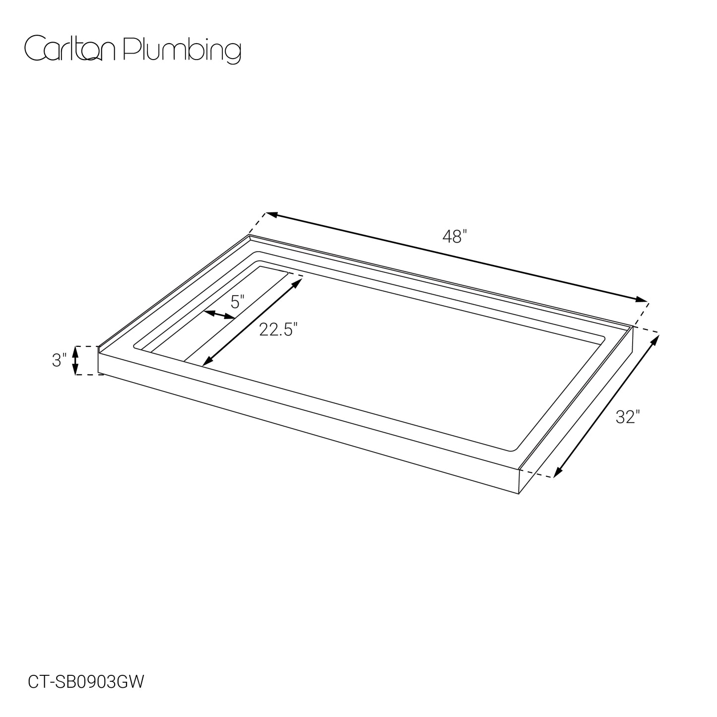 Marquette 48 x 32 Shower Pan Base with Reversible Drain in Glossy White