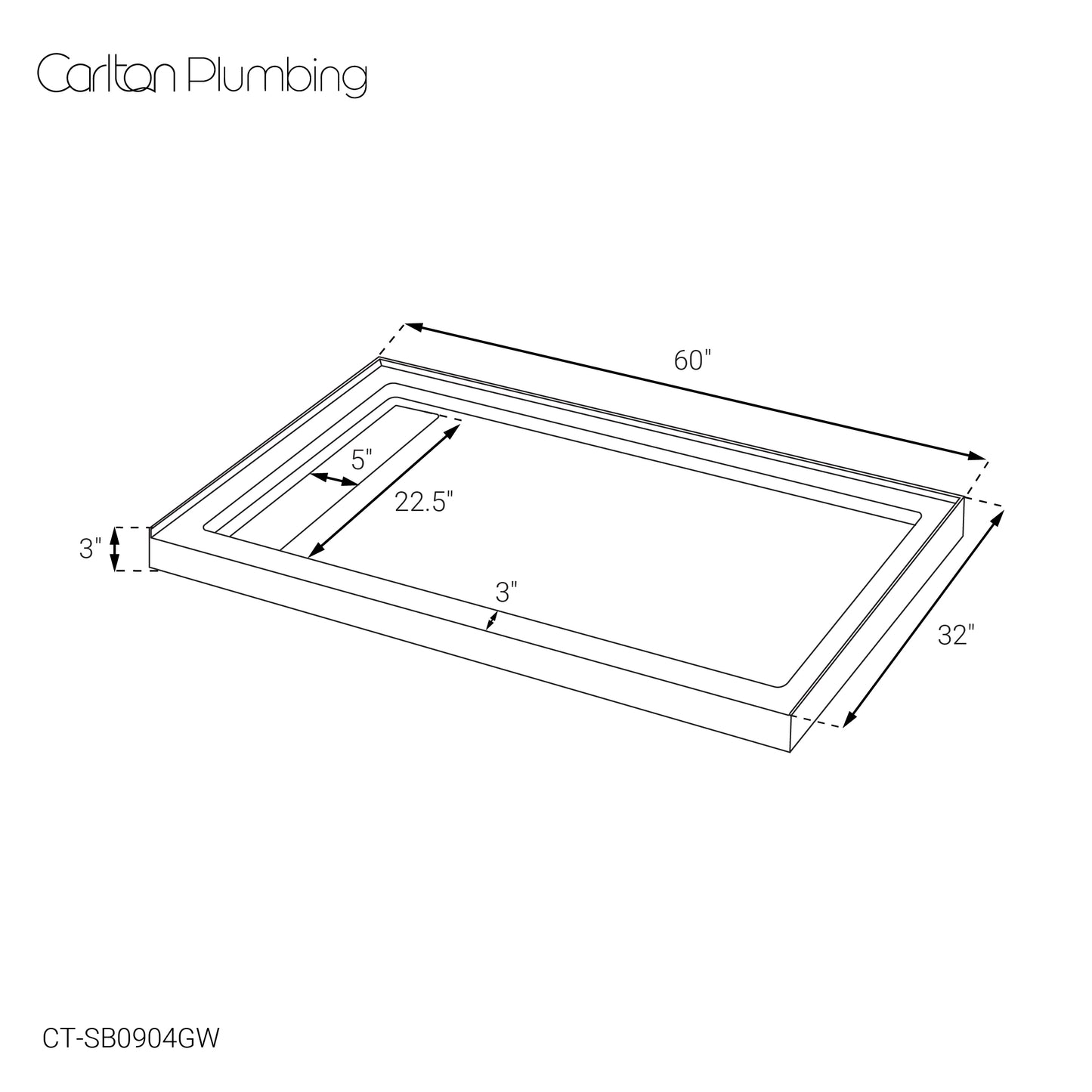 Marquette 60 x 32 Shower Pan Base with Reversible Drain in Glossy White