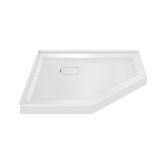 Marquette 38" x 38" Neo-Angle Double-Threshold Shower Pan Base with Center Drain in Glossy White