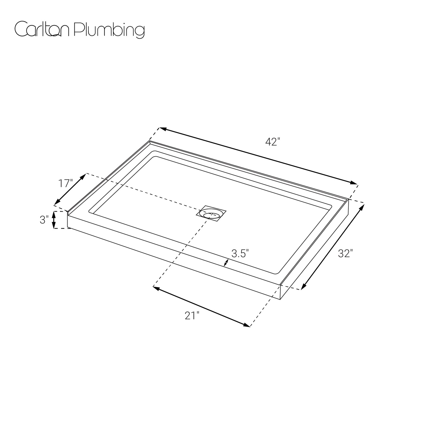 Marquette 42" x 34" Single or Double-Threshold Shower Pan Base with Center Drain and Removable Flange in Glossy White