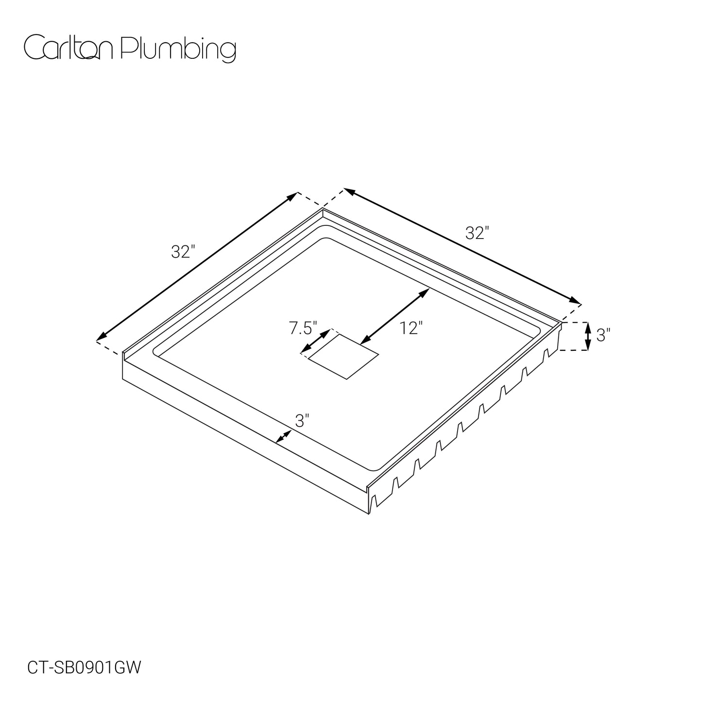 Marquette 32 x 32 Shower Pan Base with Center Drain in Glossy White